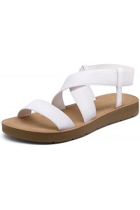 DREAM PAIRS Women's Elastic Ankle Strap Summer Flat Sandals