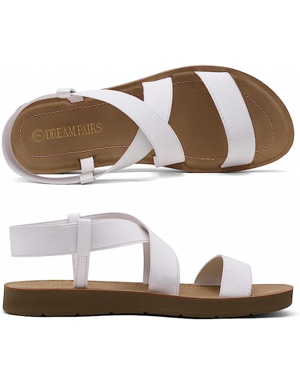 DREAM PAIRS Women's Elastic Ankle Strap Summer Flat Sandals