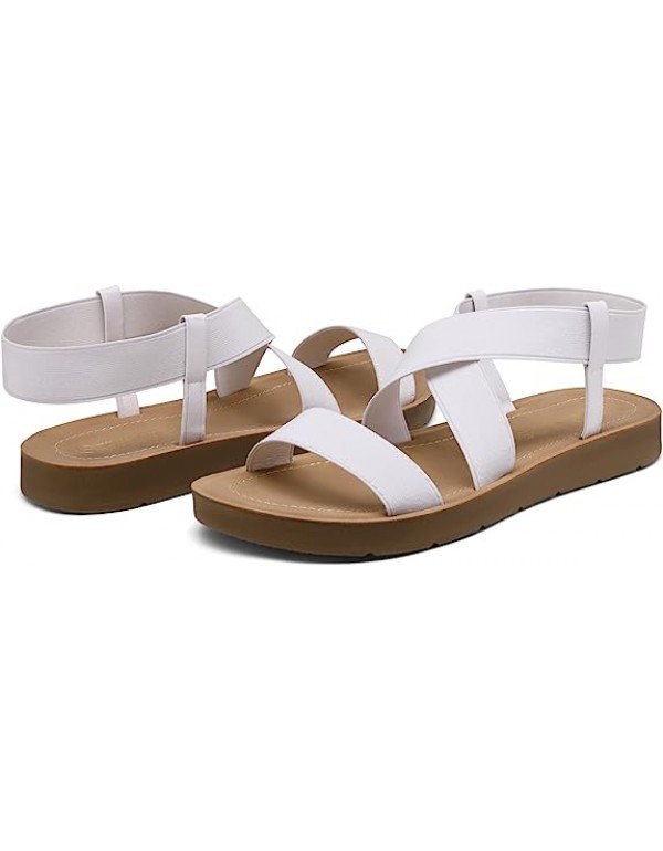 DREAM PAIRS Women's Elastic Ankle Strap Summer Flat Sandals