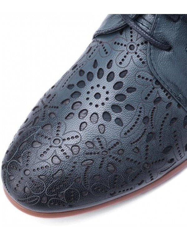 Mona flying Women's Leather Perforated Lace-up Oxfords Brogue Derby Shoes for Ladies