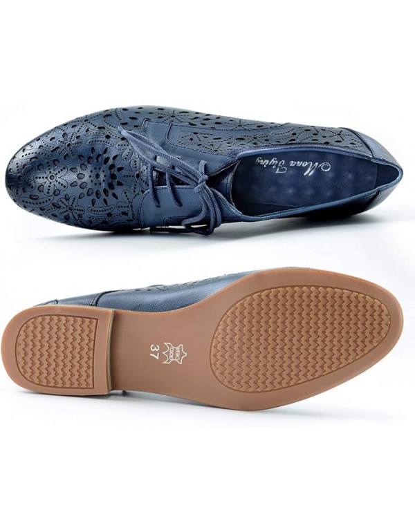 Mona flying Women's Leather Perforated Lace-up Oxfords Brogue Derby Shoes for Ladies