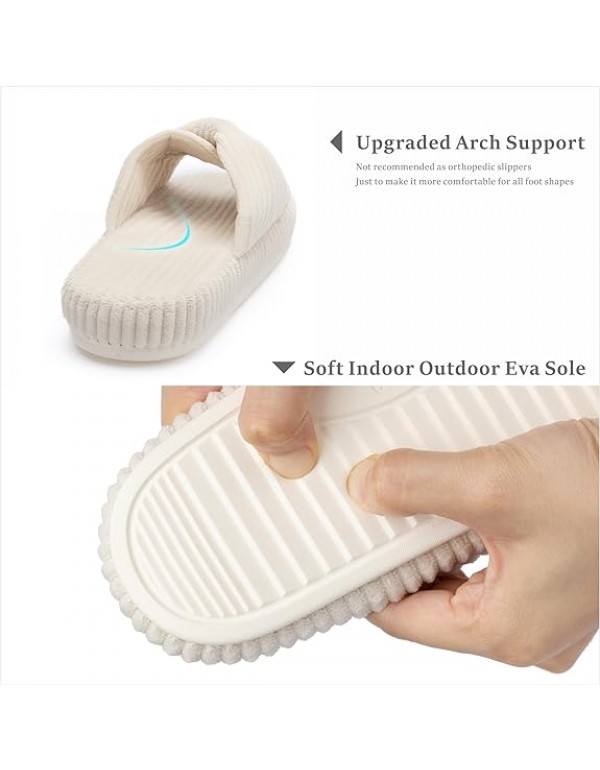 Slippers for Women Memory Foam House Bedroom Corduroy Bow Crossbands Slide Slipper Shoes Comfy Trendy Gift Slippers