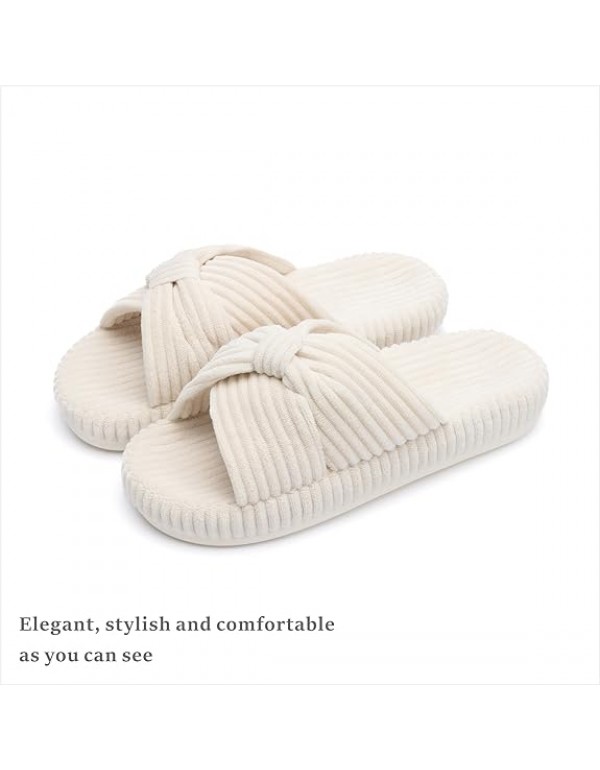 Slippers for Women Memory Foam House Bedroom Corduroy Bow Crossbands Slide Slipper Shoes Comfy Trendy Gift Slippers
